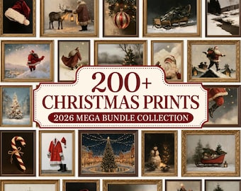 200+ Vintage Christmas Prints Mega Bundle, Printable Holiday Gallery Wall Art, Digital Download