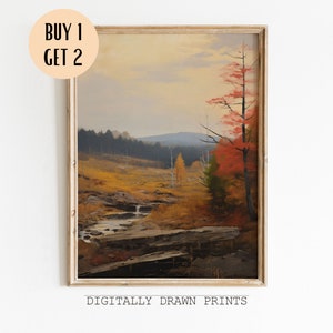 Printable Autumn Forest Landscape Oil Painting, Vintage Farm House, Set Of 2 Fall Wall Art, Rustic Country Wall Decor, Art Digital Download