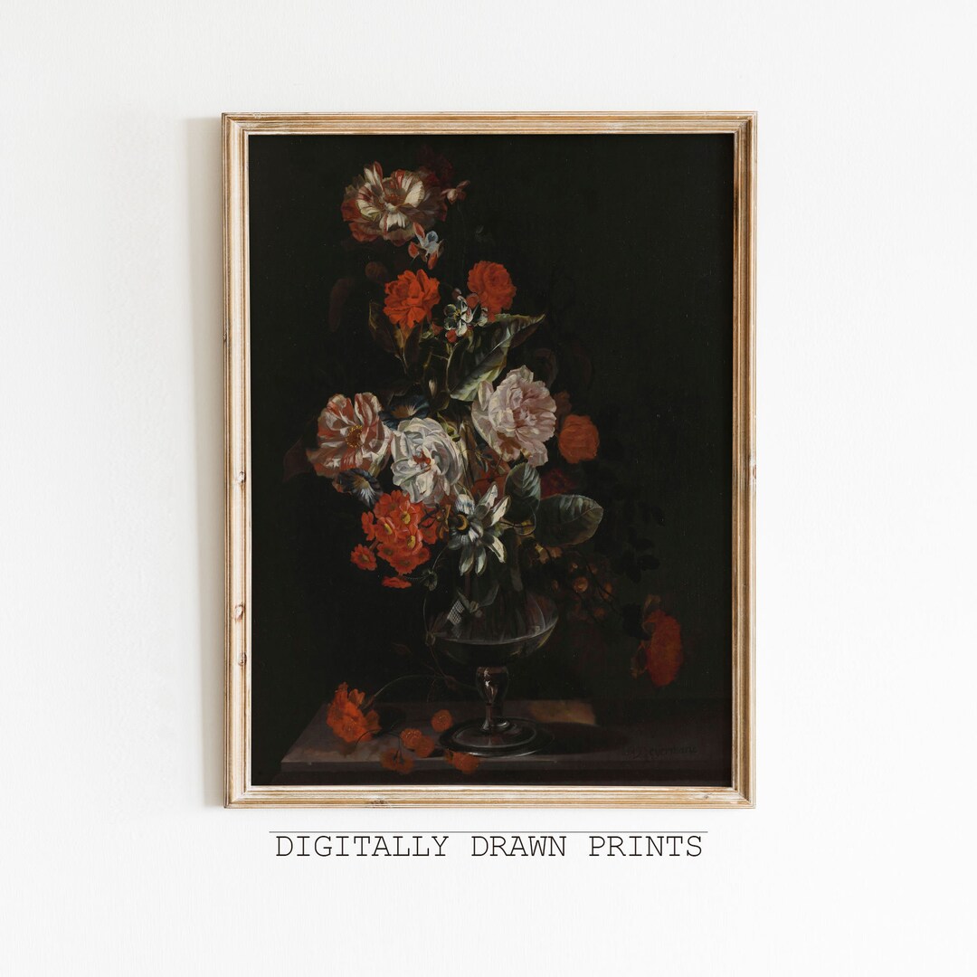 Vintage Moody Dark Flower Print, Dark Academia Botanical Wall Art ...