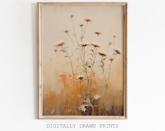 Botanical Muted Vintage Print, Autumn Farmhouse Wall Decor, Botanical Wall Art, Living Room Art , Digital Download PRINTABLE Floral Art