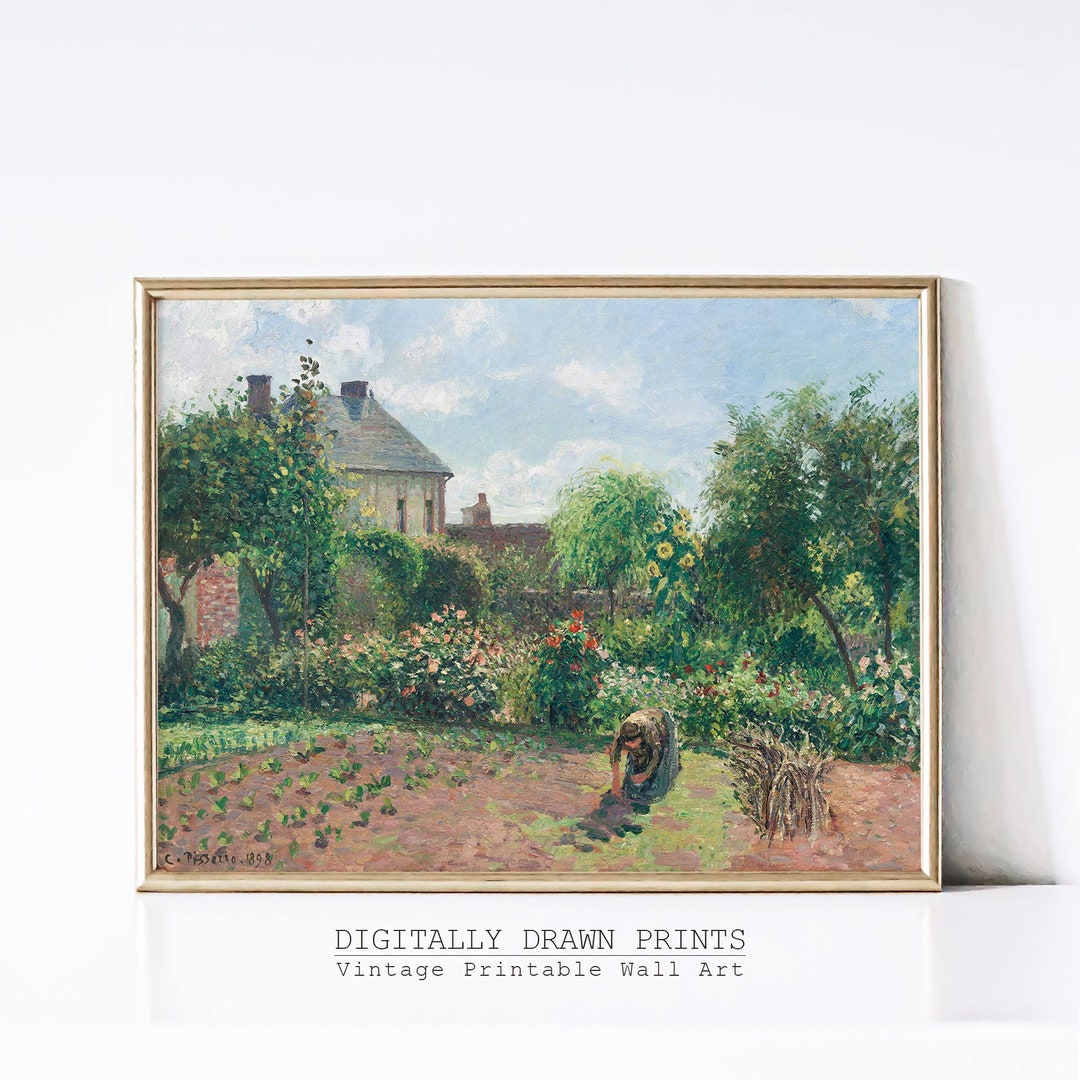 Cottage Oil Painting - Rose Garden Wall Art - Vintage Digital Print ...