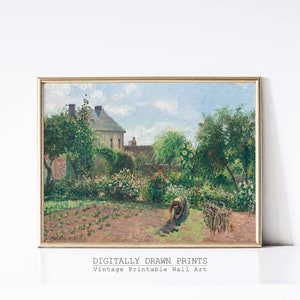 Cottage Oil Painting - Rose Garden Wall Art - Vintage Digital Print - Cottage Core Decor