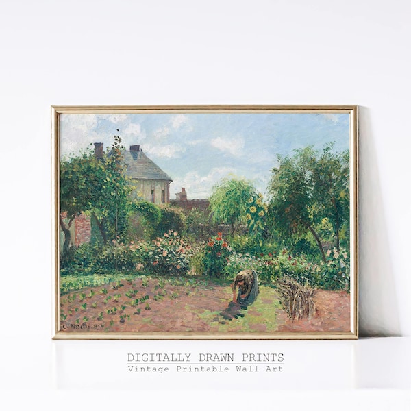 Cottage Oil Painting - Rose Garden Wall Art - Vintage Digital Print - Cottage Core Decor