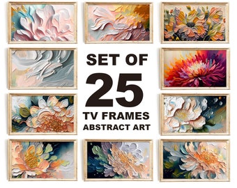 Abstract Samsung Frame TV Art, Set of 25, Spring Tv Art Oil Painting, Flower Meadow Digital Download