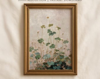 Arte mural imprimible neutro para el Día de San Patricio, pintura botánica de trébol, arte minimalista de trébol, decoración irlandesa en verde suave, descarga digital