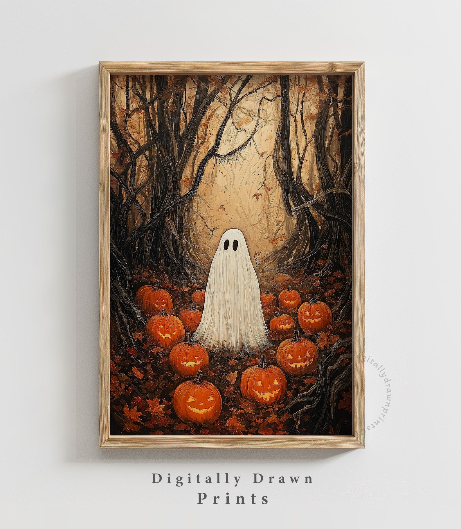 R*U様 【Halloween party】アクリル画 F6 風景画 絵画 Moody Ghost Halloween Painting, Autumn Landscape Vintage Wall Art