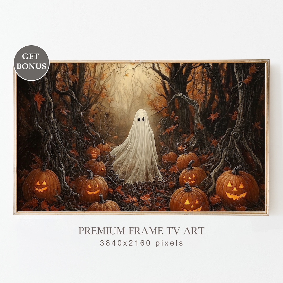 Halloween Frame TV Art, Ghost Painting, Spooky Haunted Forest TV
