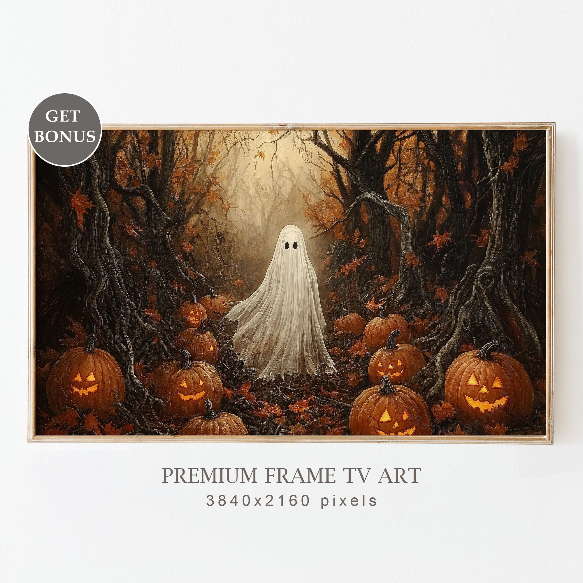 Halloween Frame TV Art, Ghost Painting, Spooky Haunted Forest TV