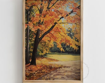Vintage Autumn Landscape Field Printable Wall Art, Antique Fall Print, Autumn Farmhouse Print, Cottagecore Home Decor Digital Download