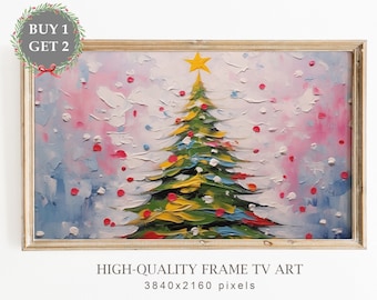 Frame TV Art Christmas Tree Frame TV Art, decoración de temporada navideña abstracta colorida, arte de TV con marco navideño, descarga instantánea