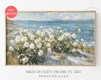 Coastal Wildflower Frame TV Art, Coastal Floral Digital Art for Samsung Frame TV, Summer TV Art Botanical Beach Flower Screensaver