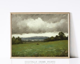 Vintage Farmhouse Wall Decor, Landscape Painting, Country Art Print, Printable Wall Art, Digital Download