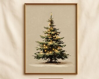 Christmas Tree Art Print: Neutral Farmhouse Holiday Decor (Digital Download)