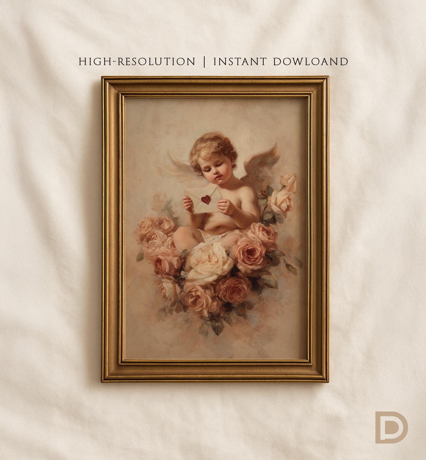 Vintage Cupid Love Letter Printable Wall Art, Romantic Valentine's