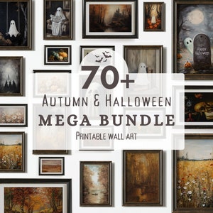 70+ Herbst und Halloween druckbare Wandkunst Mega Bundle, Herbst Wand Kunst Drucke, rustikale und gruselige Drucke, saisonale Dekor Set Sofortiger Download