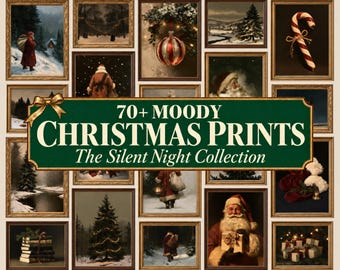 70+ Moody Christmas Prints Bundle, Vintage Printable Holiday Wall Art, Classic Santa & Winter Paintings: Digital Download