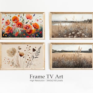 Samsung Frame TV Art Wildflower Landscapes,Bundle Set of 4,Country Meadows,Antique Painting,Digital Download