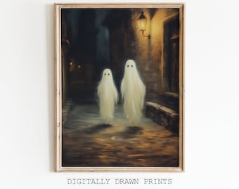 Ghost Wall Art Print, Spooky Ghosts in Town, Dark Academia Wall Art, Moody Halloween Print, Dark Art, Spooky Halloween, Digital Download