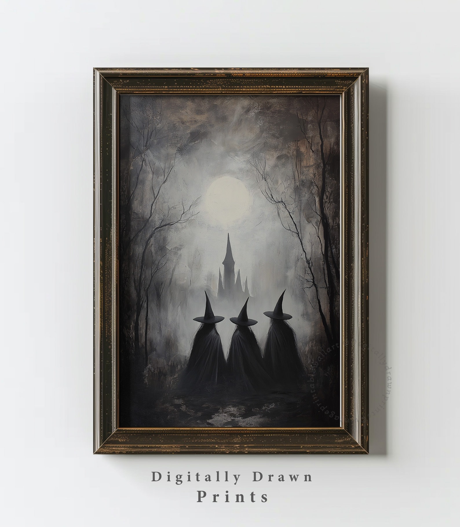 Printable Halloween Witchy Art, Gothic Witch Painting, Spooky Halloween Oil Painting, Halloween Rustic Wall Decor, Digital Download