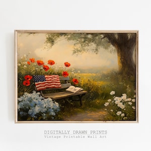 Vintage 4th of July Printable Wall Art, American Flag, Independence Day Print Digital Download, Patriotic Home Decor Print, Americana Decor
