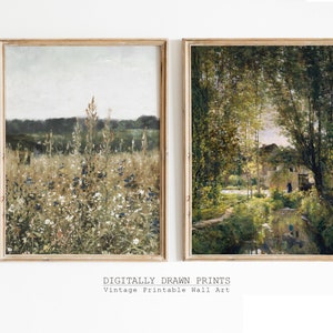 Set of 2, Country Landscape Print SET, Vintage Farmhouse Prints, Digital Download