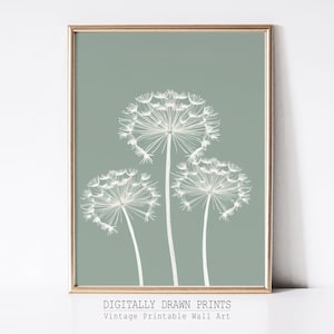 Sage Green Wall Art Botanical Print | Sage Green Print | Boho Wall Art | Minimalist Wall Art Print | Dandelions Wall Art | Digital Art Print