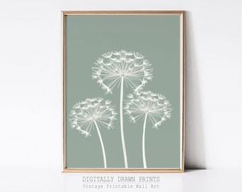 Sage Green Wall Art Botanical Print | Sage Green Print | Boho Wall Art | Minimalistyczny Wall Art Print | Dandelions Wall Art | Cyfrowy Art Print