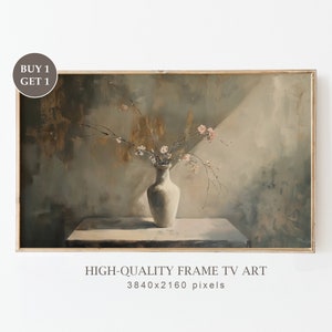 Muted Spring Floral Samsung Frame TV Art, Vintage Still Life Flowers Frame TV Art, Dark Rustic Botanical Vase Painting, Cottagecore Decor