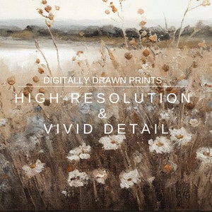 Printable Wildflower Field Landscape Oil Painting, Vintage Farm House ...