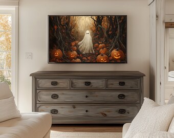 Halloween Frame TV Art, Ghost Painting, Spooky Haunted Forest TV