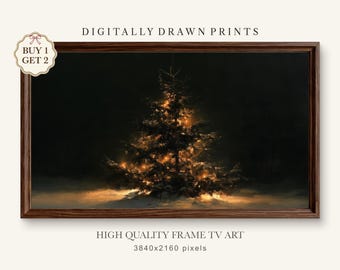 Moody Christmas Tree Frame TV Art, Glowing Holiday Lights Painting, Dark Winter Decor, Samsung Frame Digital Download TV Artwork Decor