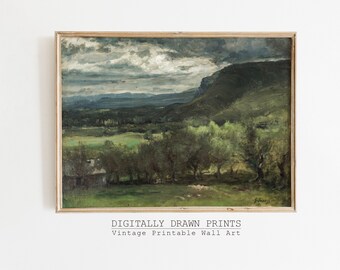 Country Landscape Oil Painting, Farmhouse Print, Cottage DIGITAL Print, Printable Art
