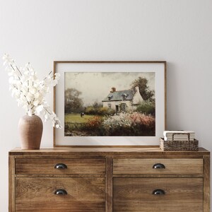 Cottage Oil Painting - Rose Garden Wall Art - Vintage Digital Print ...