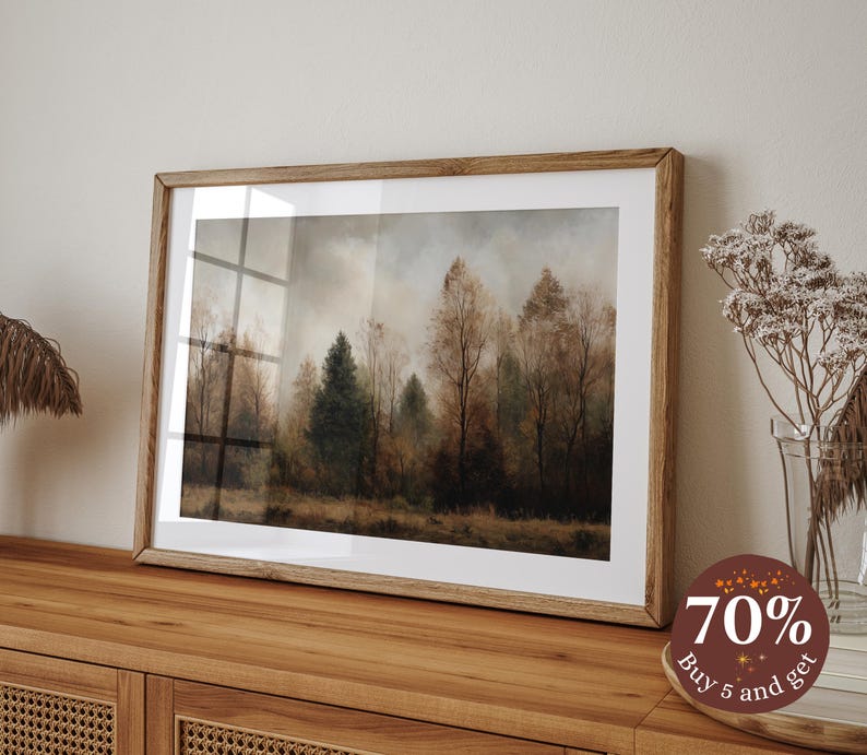 Moody Autumn Forest Printable Wall Art, Neutral Oil Painting Fall ...