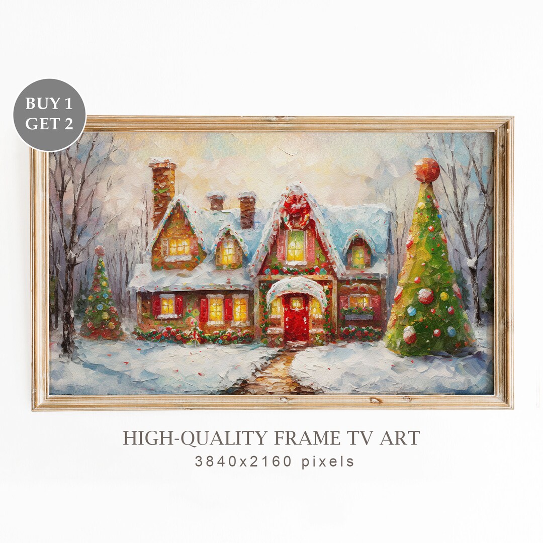 Christmas Frame TV Art, Christmas Gingerbread House, Christmas Art for TV, Seasonal Christmas