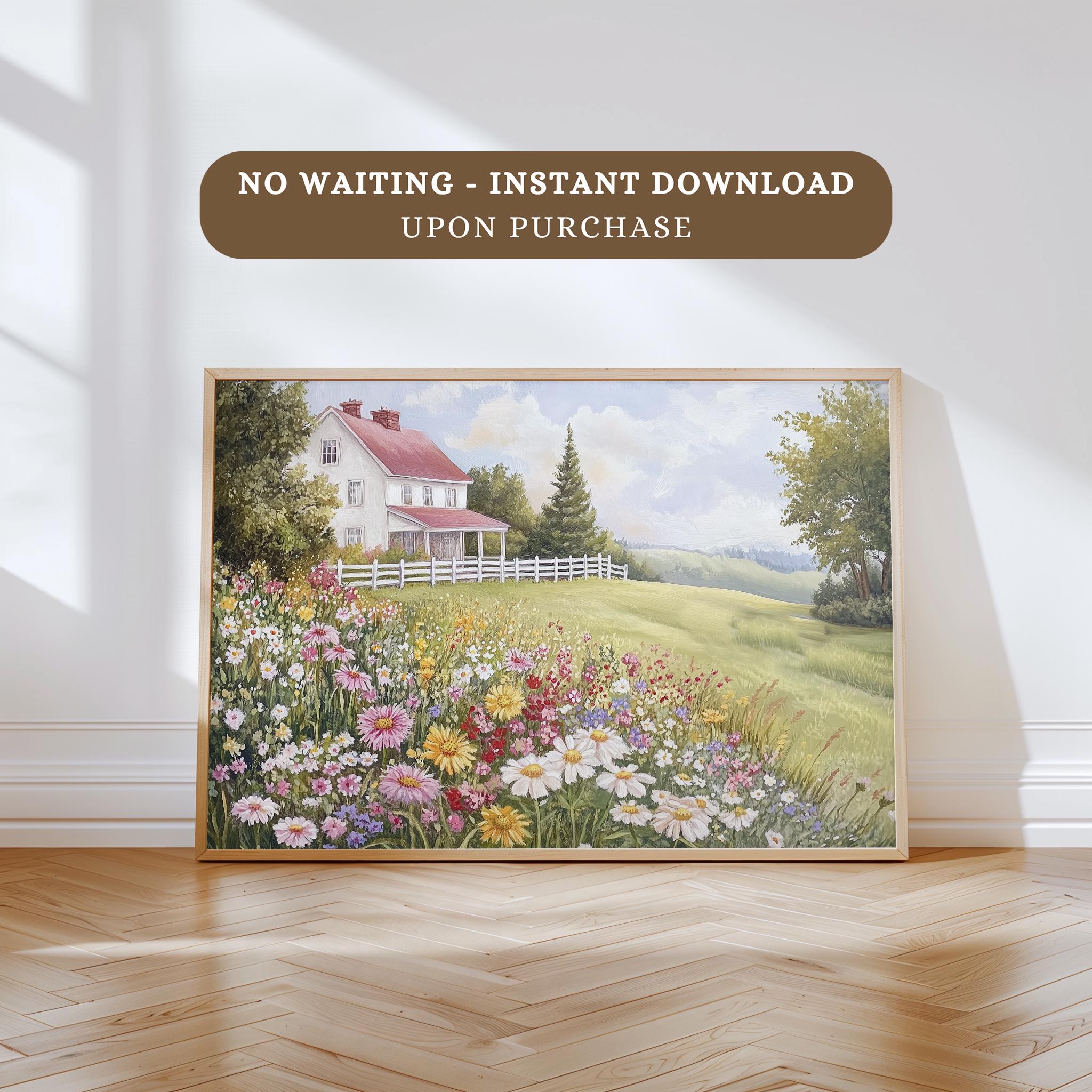 Printable Cottage Garden Wall Art, Vintage Spring Landscape Painting ...