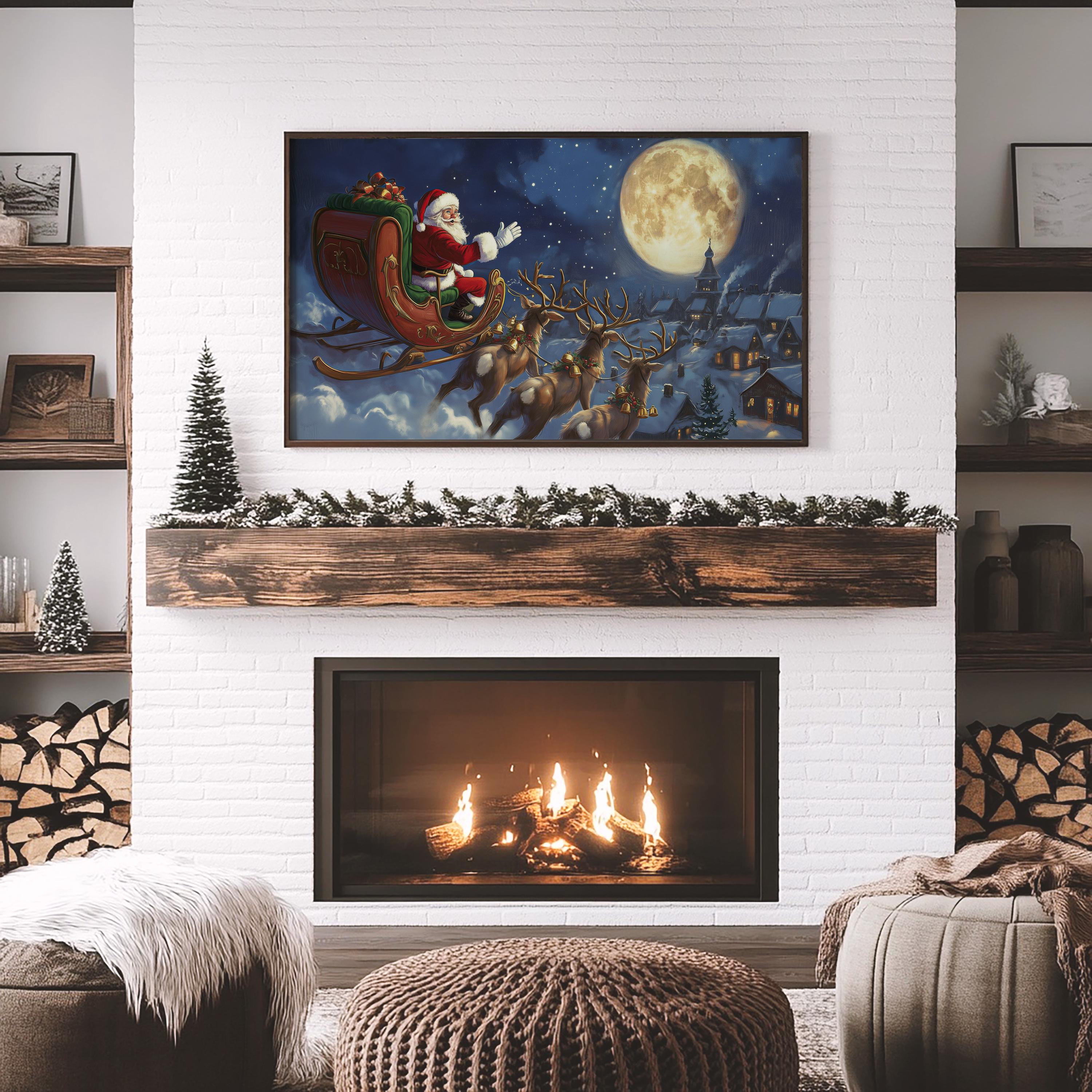サンタのクリスマスそり乗り、クリスマスフレームテレビアートの即時