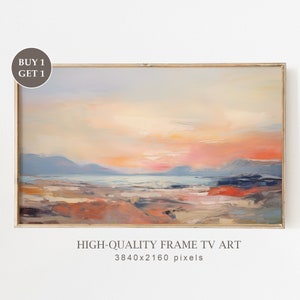 Coastal Summer Frame TV Art | Abstract Ocean Instant Digital Download Beach Oil Painting for TV | Textured Modern Colorful Sunset Seascape