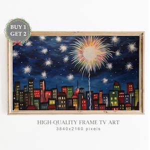 New Year&#39;s Eve Samsung Frame TV Art, Celebration of New Year with Fireworks, Holiday Art for TV, Seasonal Christmas Decor, Digital Download