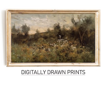 Samsung Frame TV Art Campo de flores silvestres, Prado de flores de primavera, Pintura vintage, Descarga digital