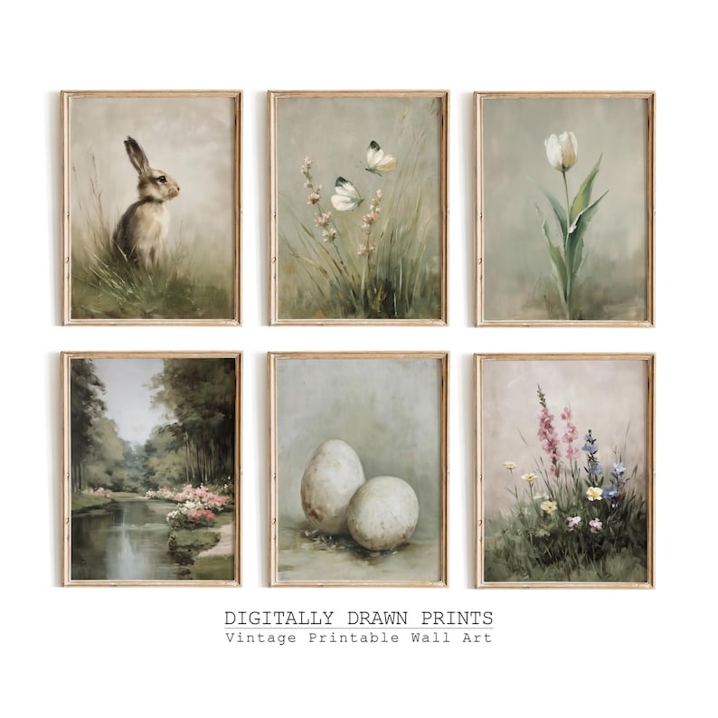 Printable Vintage Spring Prints, Neutral Gallery Set of 6 Spring Wall ...