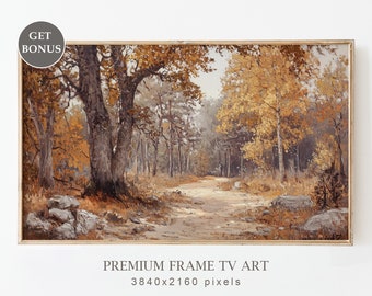 Vintage Autumn Forest Path TV Frame Art, Fall Landscape Frame TV, Rustic Autumn Decor, Cozy Thanksgiving Cottagecore Art, Digital Download