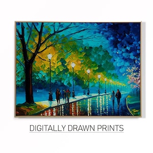 Abstract Spring Night Oil Painting, Moody Landscape Home Decor, Colourful Wall Art, Printable Wall art
