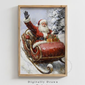 Printable Christmas Wall Art, Vintage Snowy Santa Oil Painting, Seasonal Christmas Decor, Christmas Art Print, Digital Download