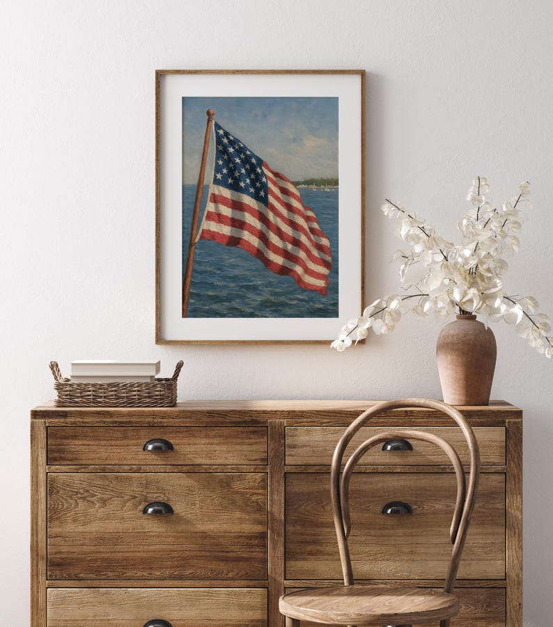 4th of July Printable Wall Art, Coastal American Flag Painting ...