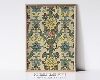 Arte textil vintage, Tapiz de toile botánico, Textil neutro de alfombra vintage, Arte antiguo, Descarga digital