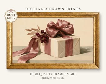 Pink Christmas Gift Box Frame TV Art, Coquette Winter Decor (Digital Download)