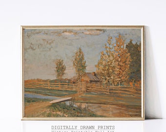 Fall Printable Wall Art, Autumn Landscape Painting, Vintage Wall Art, Autumn Seasonal Decor, Printable Wall Art, Art Digital Download