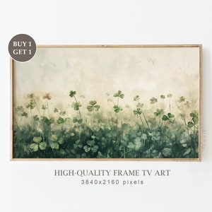 Vintage Saint Patrick Frame TV Art, Antique Oil Painting of Clovers, Rustic Farmhouse Decor, Shamrock Painting, Digital Download