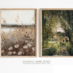Set of 2, Country Landscape Print SET, Vintage Farmhouse Prints, Digital Download